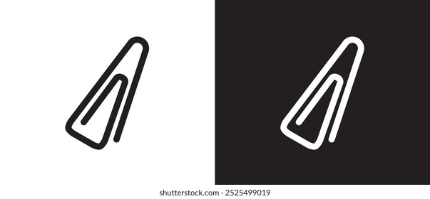 Icon of paperclip with a triangle shape. attached link file icon, internet web page URL icon, attachment, document, office paper clip icon symbol vector illustration in black and white background.