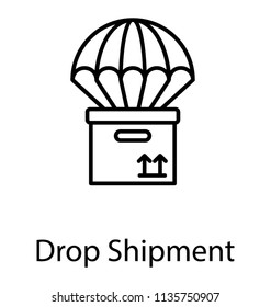 
An icon of parachute lifting a big package to make shipment to retail cargo provider 
