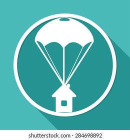 Icon Parachute on white circle with a long shadow