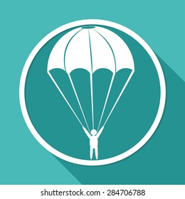 Icon Parachute on white circle with a long shadow