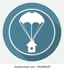 Icon Parachute on white circle with a long shadow