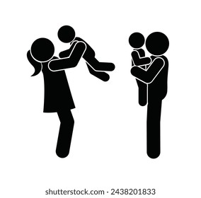 icon parents and children, mother and father holding a child in their arms, man, woman and baby