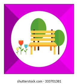 Icon of park bench, trees and flowerbed