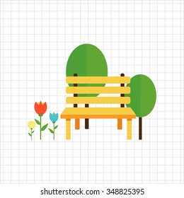 Icon of park bench, trees and flowerbed