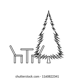 Icon of park seat and pine tree . Thin line design. Vector illustration.