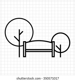 Icon of park sign with bench and trees