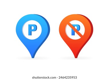 Icon Parking Button. Parking is allowed and forbidden icons. Flat Style. Vector icons