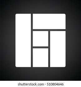 Icon of parquet plank pattern. Black background with white. Vector illustration.