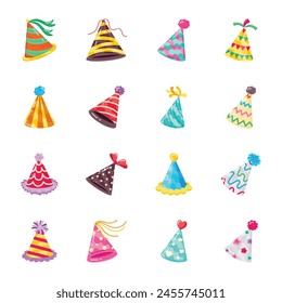 icon of Party Hats Flat Stickers 

