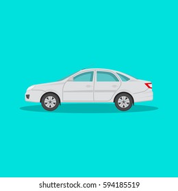 Icon of the passenger car with a shadow on the isolated green background. The vehicle in flat style. Design element. Vector illustration.