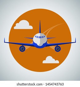 Icon of a passenger jet liner. Front view. Vector illustration in flat style.