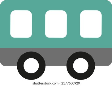 Сoach icon. Passenger rail transport. Clip art on theme of railway travel, trains. Color picture of car trailer on wheels for vacation trips. Vehicle for road cityscapes. Flat illustration for kids.