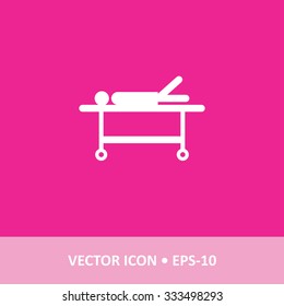 Icon of Patient & Stretcher on Magenta Color Background. Eps-10.