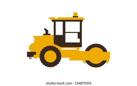 Icon paver. Men at work. Construction machinery. Vector illustration. Flat style 