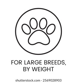 An icon of a paw in a circle in vector, representing large breeds by weight, with an editable stroke.