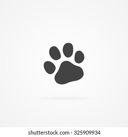 Icon of paw. White background and shadow.