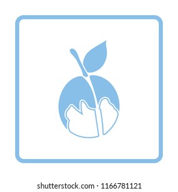 Icon of Peach. Blue frame design. Vector illustration.