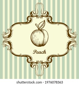 Icon Of Peach. Hand Drawn Sketch. Retro Vintage Design. Vector Illustration.