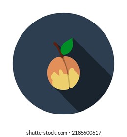 Icon Of Peach In Ui Colors. Flat Circle Stencil Design With Long Shadow. Vector Illustration.