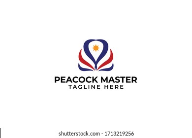 icon peacock master logo vector concept with simple, unique, elegant and flat styles on white background
