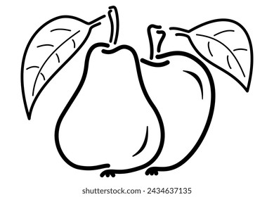 Icono pera y manzana con tallo y hoja - contorno negro