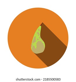 Icon Of Pear In Ui Colors. Flat Circle Stencil Design With Long Shadow. Vector Illustration.