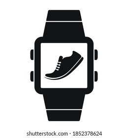 icon of pedometer on smart watch smartwatch. black silhouette on a white background. vector illustration