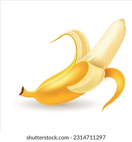 Icon of a peeled banana with a shadow. Vector on white background