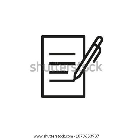 Icon of pen and document. Filling document, checklist, essay. Correspondence concept. Can be used for topics like education, business, deal