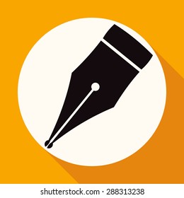 Icon pen on white circle with a long shadow