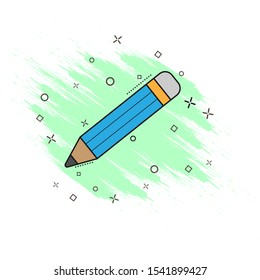 icon of a pencil with the eraser in comic style with a splash effect, flat design.