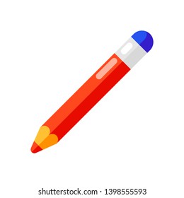 Icon of pencil with eraser in flat style. Illustration isolated on white background.