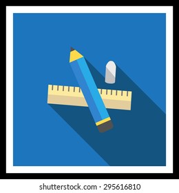 Icon of pencil, eraser, ruler
