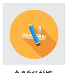 Icon of pencil, eraser, ruler