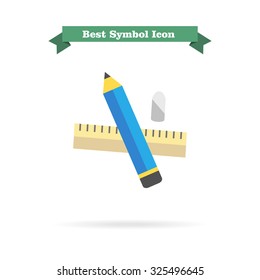 Icon of pencil, eraser, ruler