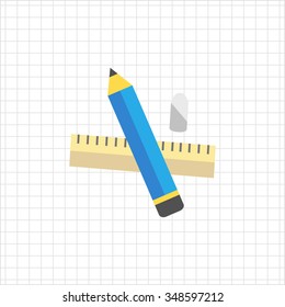 Icon of pencil, eraser, ruler