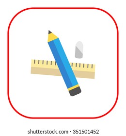 Icon of pencil, eraser, ruler