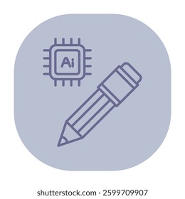 Icon of pencil and microchip with AI labeling, symbolizing intersection of technology and creative processes. Innovation and design concept