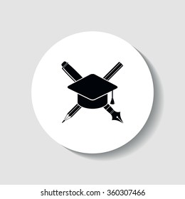 Icon pencil and a pen under graduation cap.