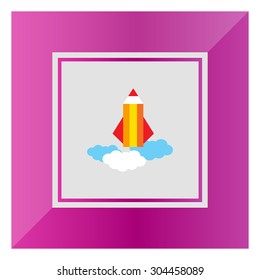 Icon of pencil rocket being launched and flying in sky