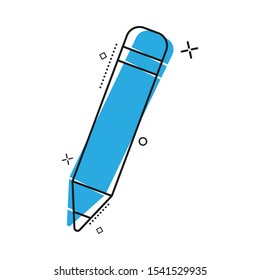 icon of a pencil with a rubber eraser in comic style. Splash effect, flat design.