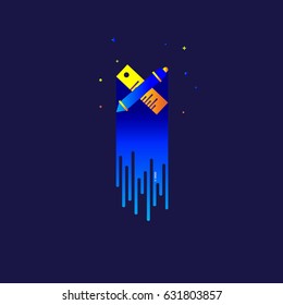 icon Pencil and ruler rainbow Color gradation illustration sign symbol for web, modern design vector on blue background. logo.