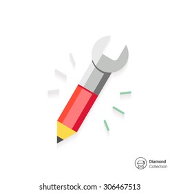 Icon of pencil with tip and spanner on other side