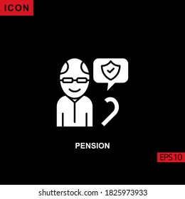 icon pension on black background. Illustration flat or glyph icon for graphic, print media interfaces and web design.