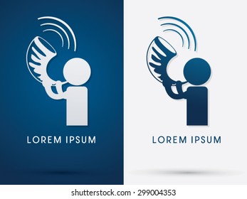 Icon people blowing the shofar , graphic vector.