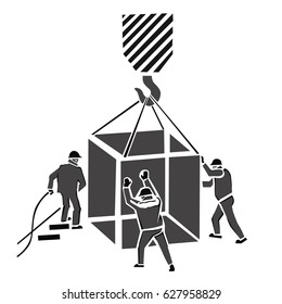Icon of people, buildings and cranes