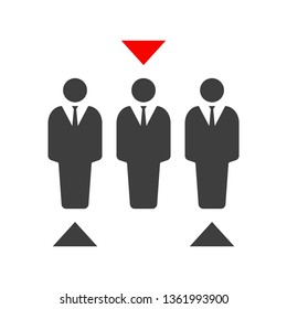 Icon People In Business Suits. Three Abstract Figures Standing In A Row. Arrows Select The Right Employee. Vector On White Background