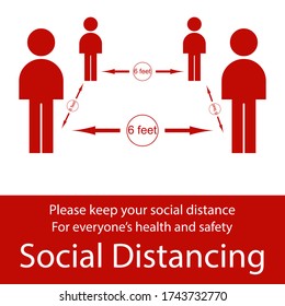 Icon people concept Social Distancing stay 6 feet apart from other people, the practices put in place to enforce social distancing, vector illustration 