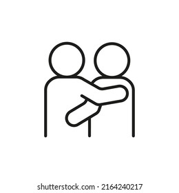 Icon people couple hug, support, empathy and compassion. Care, save personality mental, help in problem. Embrace lover, friend. Friendship, brotherhood, hope and peace. Vector line illustration