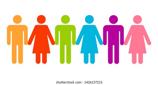 Icon people difference. Multicolored shapes of men and women. Vector illustration on white background.